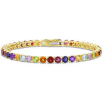 12ct TGW Multi-Color Gemstone Tennis Bracelet // Yellow Plated Sterling Silver // 7.25 in