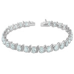 11 1/5ct TGW Aquamarine & Diamond Accent S Link Tennis Bracelet // Sterling Silver // 8 in