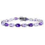 14 1/2ct TGW Amethyst-Africa & Rose de France Link Bracelet // Sterling Silver // 7.25 in