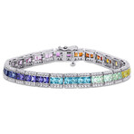 12 1/2ct TGW Square-Cut Multi-Color Created Sapphire Tennis Bracelet // Sterling Silver // 7 in