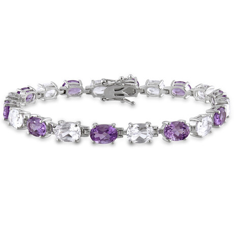 19 3/4ct TGW Amethyst & Created White Sapphire Link Bracelet // Sterling Silver // 7.25 in