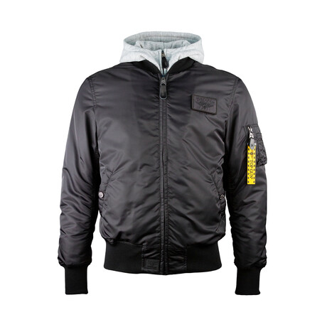 Top Gun® MA-1 Nylon Bomber Jacket w/ Removable Hood // Black (XS)