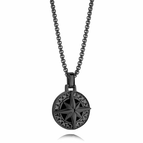 BLACK-IP-S.STEEL BLACK-CZ NORTH-STAR PENDANT 22"-NECKLACE