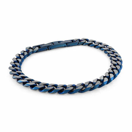 BLUE-IP-S.STEEL MATTE-D.CUT 8.6MM-CURB-LINK 8+0.5"-BRACELET (8+0.5 INCHES)