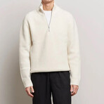 Mock Neck Half Zip Knit Sweater // White (S)