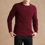 Crewneck Patterned Knit Sweater // Burgundy (M)