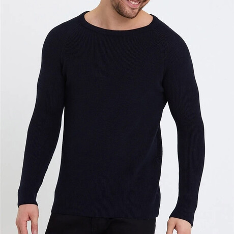 Wide Neck Knit Sweater // Black (S)