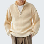 Mock Neck Half Zip Knit Sweater // Beige (S)