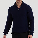 Mock Neck Half Zip Knit Sweater // Navy Blue (L)