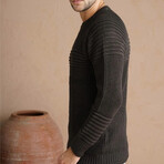 Crewneck Patterned Knit Sweater // Brown (L)