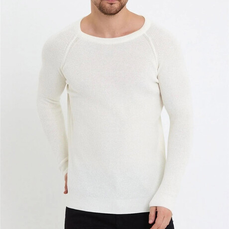 Wide Neck Knit Sweater // White (S)