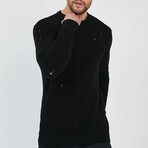 Crewneck Ragged Knit Sweater // Black (S)