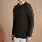 Crewneck Patterned Knit Sweater // Brown (L)