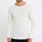 Wide Neck Knit Sweater // White (L)