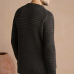 Crewneck Patterned Knit Sweater // Brown (L)