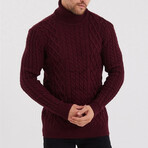 Turtleneck CableKnit Sweater // Burgundy (M)