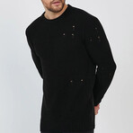 Crewneck Ragged Knit Sweater // Black (S)