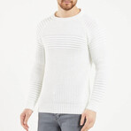 Crewneck Patterned Knit Sweater // White (L)