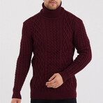 Turtleneck CableKnit Sweater // Burgundy (M)