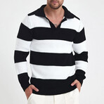 Polo Collar Block Knit Sweater // Black + White (L)