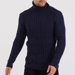 Turtleneck CableKnit Sweater // Navy Blue (XL)