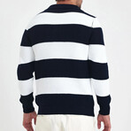 Polo Collar Block Knit Sweater // Navy Blue + White (2XL)