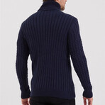 Turtleneck CableKnit Sweater // Navy Blue (XL)