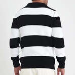 Polo Collar Block Knit Sweater // Black + White (L)