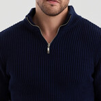 Mock Neck Half Zip Knit Sweater // Navy Blue (L)