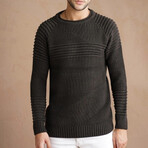 Crewneck Patterned Knit Sweater // Brown (L)