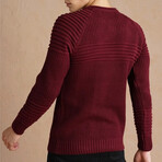 Crewneck Patterned Knit Sweater // Burgundy (M)