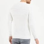 Crewneck Patterned Knit Sweater // White (L)