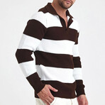 Polo Collar Block Knit Sweater // Brown + White (2XL)