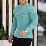 Crewneck Patterned Knit Sweater // Light Blue (M)