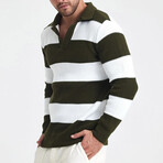 Polo Collar Block Knit Sweater // Khaki + White (2XL)