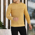 Crewneck Patterned Knit Sweater // Yellow (L)