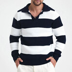 Polo Collar Block Knit Sweater // Navy Blue + White (2XL)