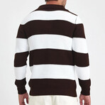 Polo Collar Block Knit Sweater // Brown + White (2XL)