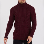 Turtleneck CableKnit Sweater // Burgundy (M)