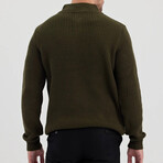 Mock Neck Half Zip Knit Sweater // Khaki (L)