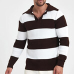 Polo Collar Block Knit Sweater // Brown + White (2XL)