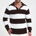 Polo Collar Block Knit Sweater // Brown + White (2XL)