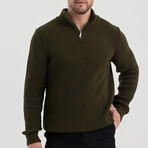 Mock Neck Half Zip Knit Sweater // Khaki (L)