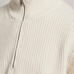 Mock Neck Half Zip Knit Sweater // White (S)