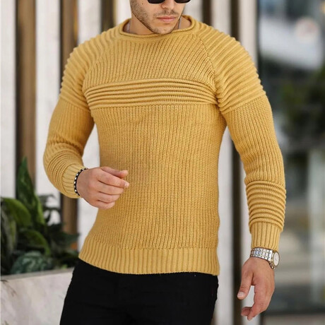 Crewneck Patterned Knit Sweater // Yellow (S)