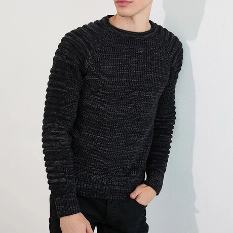 Crewneck Patterned Knit Sweater // Dark Gray (S)