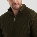 Mock Neck Half Zip Knit Sweater // Khaki (L)