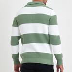 Polo Collar Block Knit Sweater // Green + White (L)