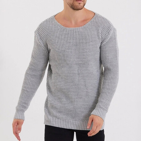 Wide Neck Thick Honeycomb Knit Sweater // Light Gray (S)