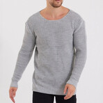 Wide Neck Thick Honeycomb Knit Sweater // Light Gray (2XL)